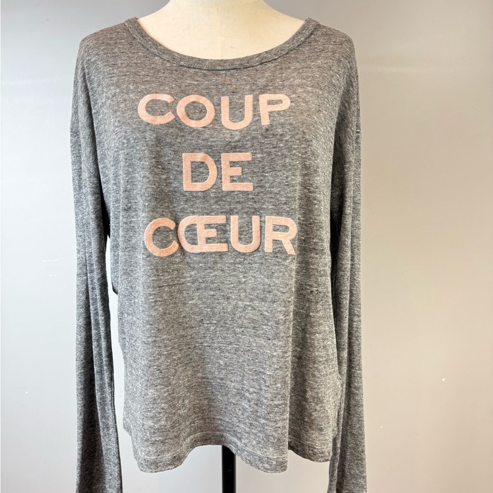 Zadig & Voltaire Gray Long Sleeve Tee with Pink Print